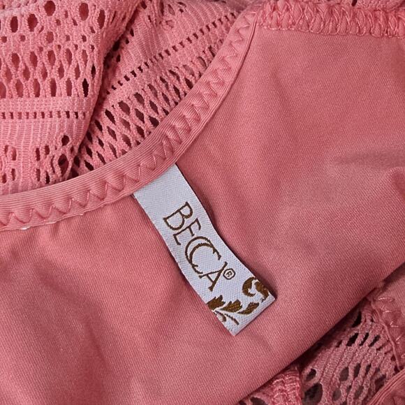 Becca Color Play Crochet Cut Out One Piece Swimsuit Pink Size M - Picture 8 of 9